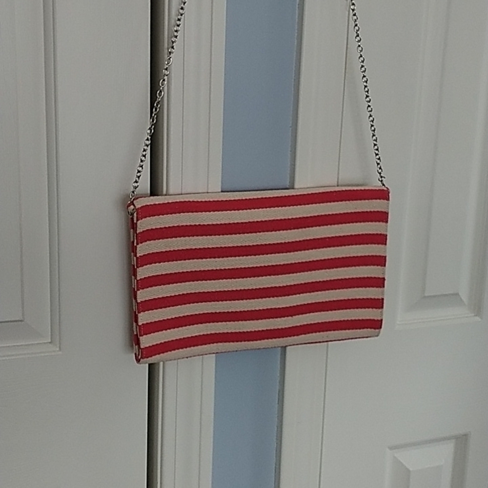 Mudo Accessories Portfolio Envelope Bag Clutch Crossbody Red and White Stripe - Picture 7 of 12